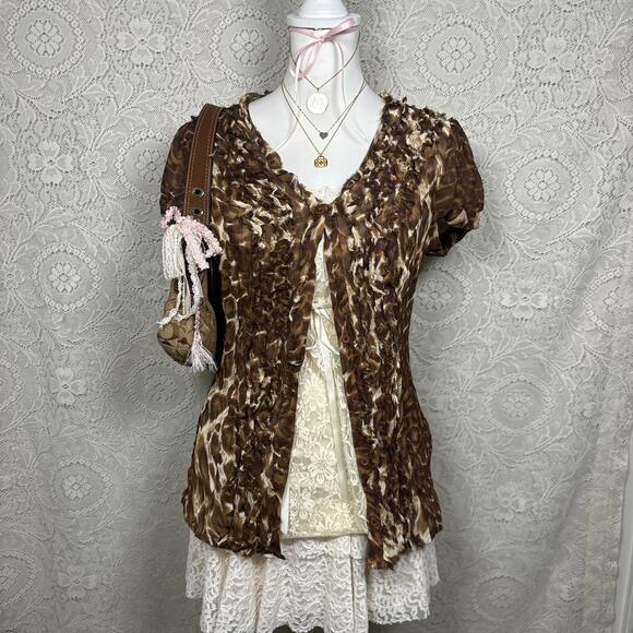 INC International Concepts Tops - y2k silk office siren cheetah print blouse with ruffles